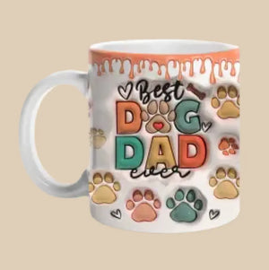 FR - Best Dog Mom Dad Ever - Dog & Cat  - Mug personnalisé en 3D avec effet gonflé imprimé - Cadeau de Noël pour les propriétaires d'animaux, les amoureux des animaux.